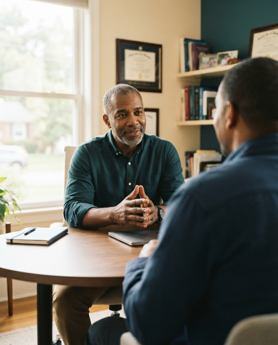 Family medicine physician listening to a patient during a primary care visit in Oakland