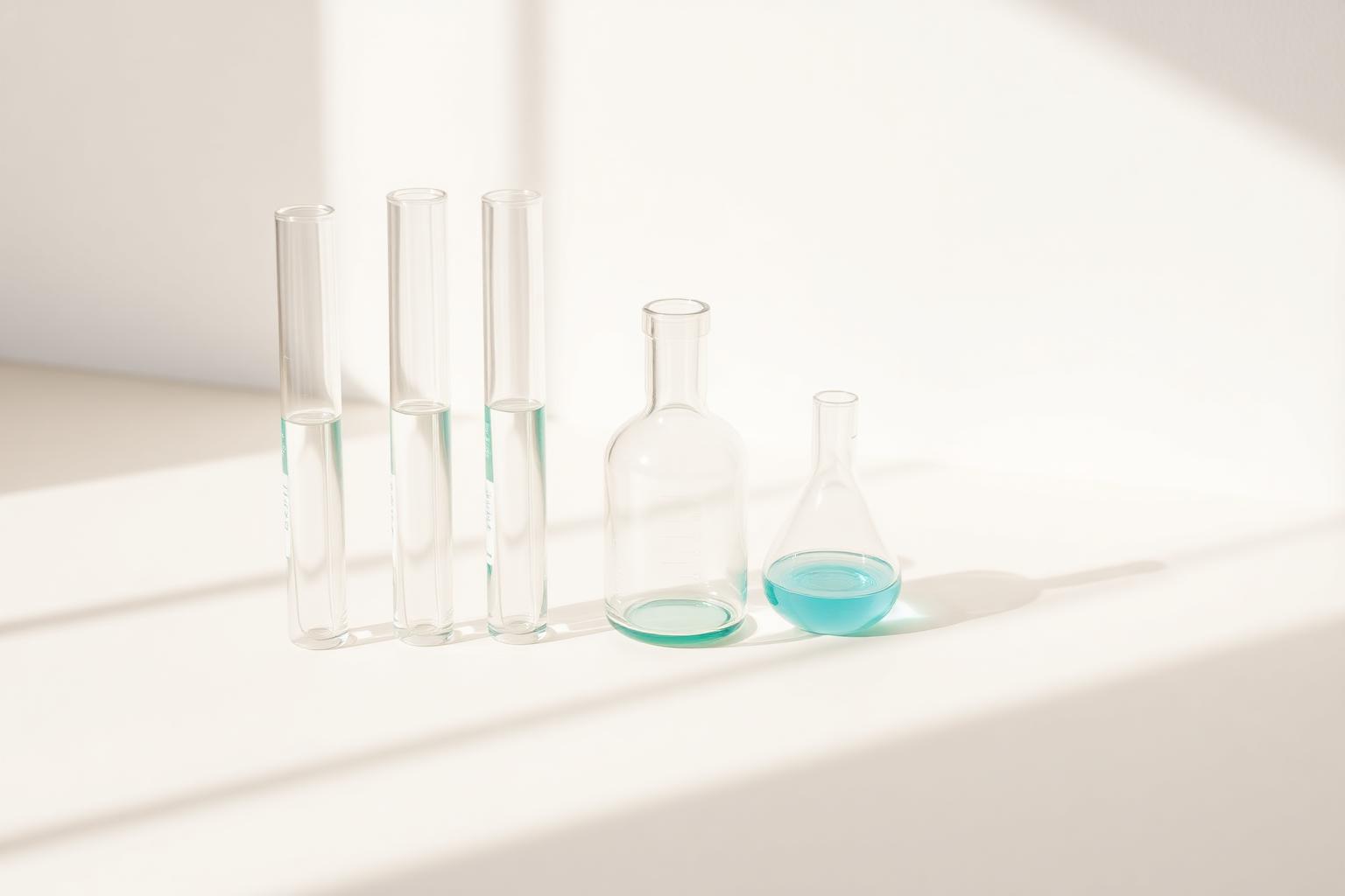 Clean minimalist lab glassware on a warm-white surface — STI testing made simple