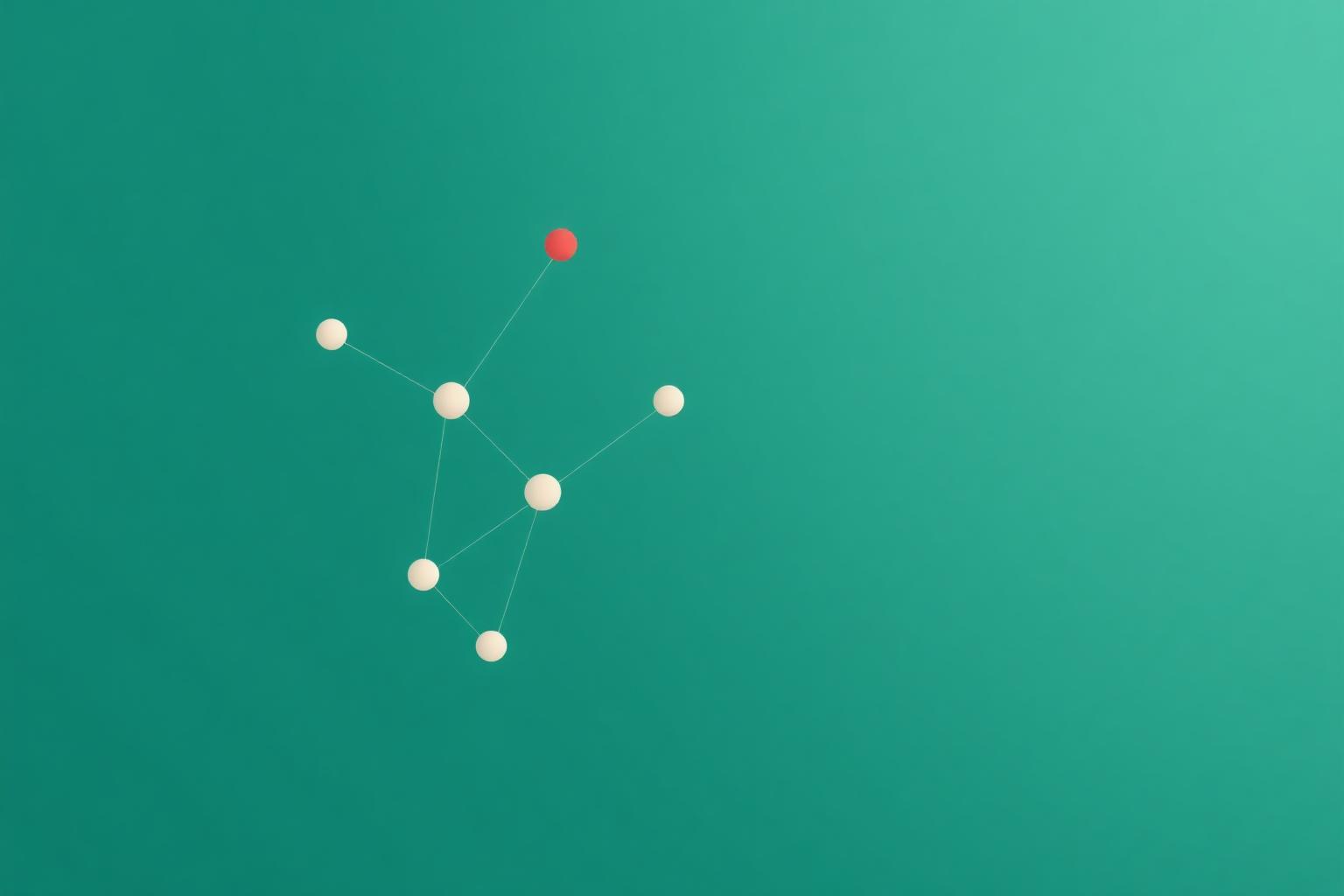 Abstract minimal network of connected nodes with one coral accent — trusted connection